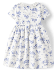 Girls Bunny Poplin Peter Pan Dress - Blue Belle