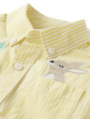Boys Pinstripe Bunny Poplin Button Up Shirt - Spring Celebrations