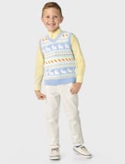 Boys Pinstripe Bunny Poplin Button Up Shirt - Spring Celebrations