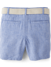 Short chino en coton et lin mélangés avec ceinture pour garçon