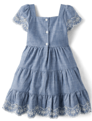 Girls Eyelet Chambray Tiered Dress - Prairie Fields