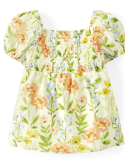 Girls Smocked Floral Top - Prairie Fields