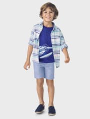 Boys Embroidered Plane Henley Top - Bon Voyage