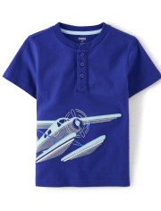 Boys Embroidered Plane Henley Top - Bon Voyage