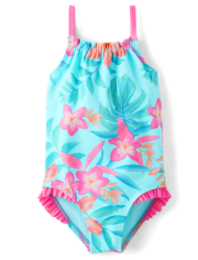 Girls Tropical Flower One Piece Swimsuit - Splish-Splash