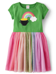 Girls Embroidered Rainbow Tutu Dress - Little Leprechaun