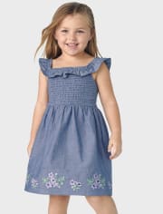Girls Embroidered Floral Chambray Flutter Dress - Homegrown by Gymboree