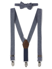 Boys Chambray Bow Tie And Suspenders 2-Piece Set - All Dressed Up