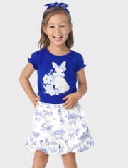 Jupe-short Fille Bunny en Popeline à Volants - Bleu Belle