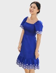 Womens Mommy And Me Eyelet Poplin Tiered Dress - Blue Belle