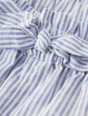 Girls Striped Linen-Blend Tie Front Shorts