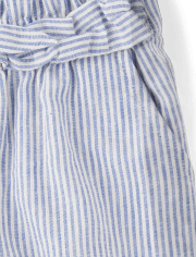 Girls Striped Linen-Blend Tie Front Shorts
