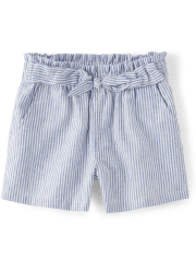 Girls Striped Linen-Blend Tie Front Shorts
