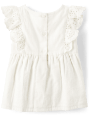 Girls Eyelet Top - Linen