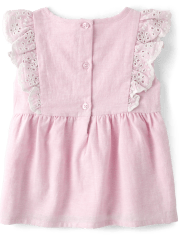 Haut Fille Eyelet en lin mélangé