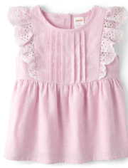 Haut Fille Eyelet en lin mélangé