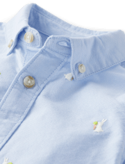 Boys Embroidered Bunny Oxford Button Up Shirt - Garden Party