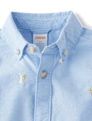 Camisa Oxford con botones y conejito bordado para niños - Celebraciones de primavera