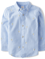 Boys Embroidered Bunny Oxford Button Up Shirt - Garden Party