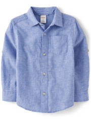 Boys Long Sleeve Button Up Shirt - Linen | Gymboree - BOY THATS BLUE