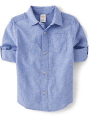 Boys Linen-Blend Button Up Shirt