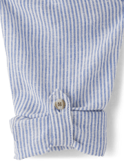 Boys Dad And Me Striped Button Up Shirt - Linen