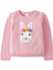 Girls Embroidered Bunny Sweater - Spring Celebrations