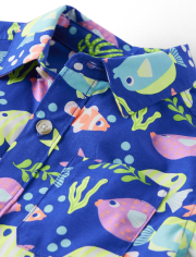 Boys Fish Button Up Shirt - Splish-Splash