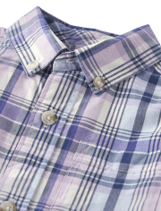 Boys Dad And Me Plaid Poplin Button Up Shirt - Lovely Lavender