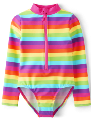 Girls Rainbow Rashguard One Piece Swimsuit - Splish-Splash