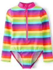 Traje de baño de una pieza Rainbow Rashguard para niñas - Splish-Splash