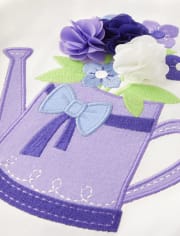 Girls Embroidered Floral Watering Can Top - Lovely Lavender