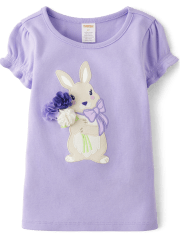 Girls Short Sleeve Embroidered Bunny Flower Top - Lovely Lavender ...