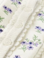 Cárdigan tipo jersey de algodón orgánico con punto de ochos y estampado floral para bebés niñas - De cosecha propia