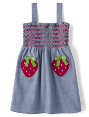 Girls Strawberry Smocked Dress - Strawberry Sweetie