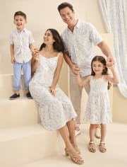 Mens Matching Family Palm Leaf Button Up Shirt - Little Essentials