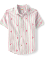 Boys Schiffli Flamingo Button Up Shirt - Seaside Palms