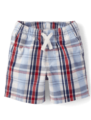 Boys Plaid Pull On Shorts - Baseball Champ