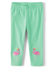 Girls Embroidered Flamingo Capri Leggings - Seaside Palms