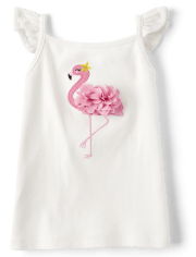 Girls Embroidered Flamingo Ruffle Tank Top - Seaside Palms