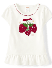 Girls Embroidered Strawberry Peplum Top - Strawberry Sweetie
