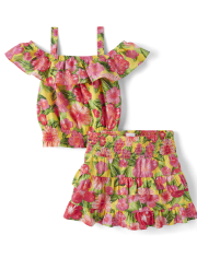 Girls Floral Ruffle 2-Piece Outfit Set - Little Classics