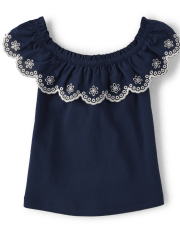 Girls Eyelet Ruffle Top - Little Essentials