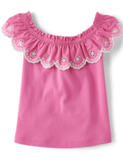 Girls Eyelet Ruffle Top - Little Essentials