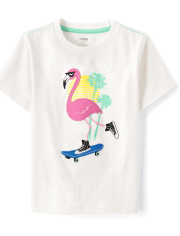 Boys Embroidered Flamingo Top - Seaside Palms
