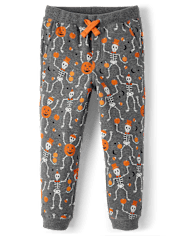 Pantalones jogger de forro polar con esqueleto para niños - Halloween