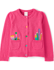 Girls Embroidered School Supplies Cardigan - Classroom Cutie