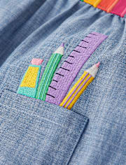 Chasuble Fille Brodée arc-en-ciel Chambray - Classroom Cutie