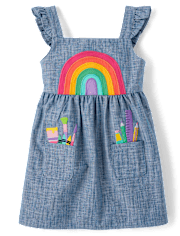 Chasuble Fille Brodée arc-en-ciel Chambray - Classroom Cutie
