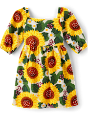 Girls Sunflower Flannel Fit And Flare Dress - Autumn Adventures